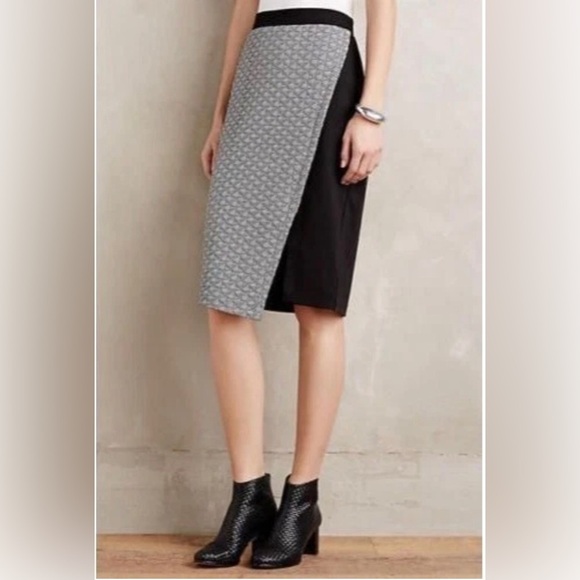 Anthropologie HD in Paris Addie Pencil Skirt 6 Geometric Faux Wrap Career Modern - Picture 1 of 4